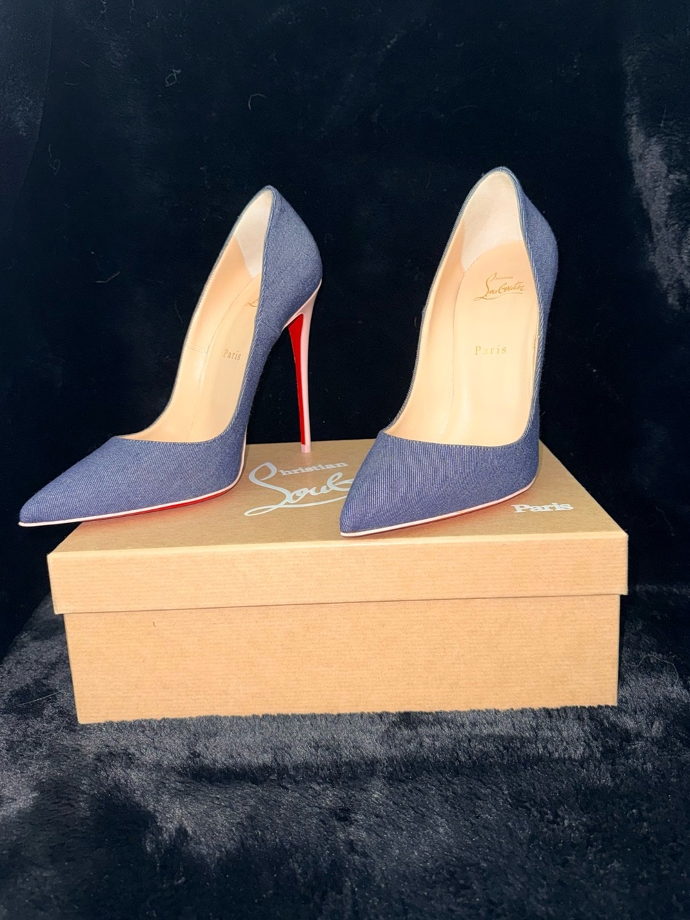 Christian Louboutin Denim Pointed-Toe Stiletto Heels